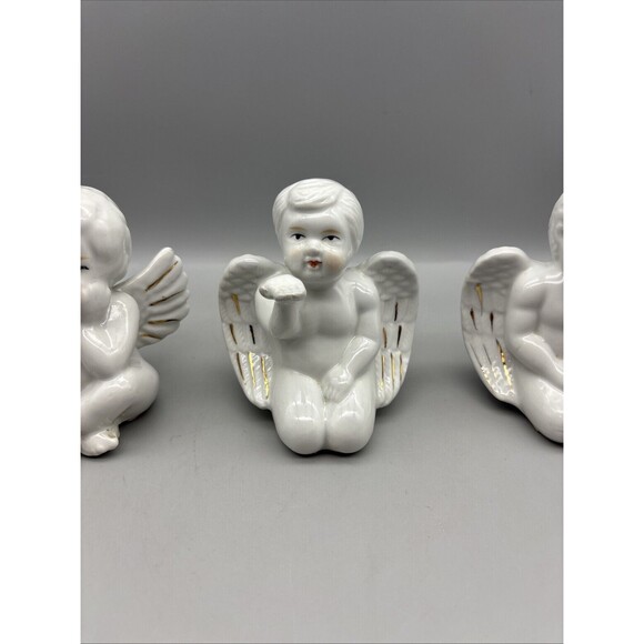 Vintage Ceramic Angels Set Of 3 White Glossy 4” Tall - Picture 3 of 13